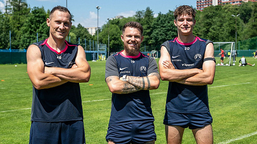Jan Bořil, Vasil Kušej a Alexandr Bužek na tréninku Slovanu Liberec