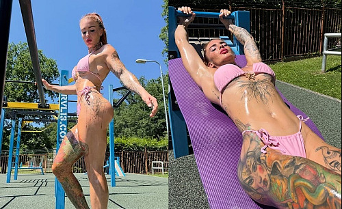 Tereza Osladilová cvičila na koupališti v růžových bikinách (červenec 2026)