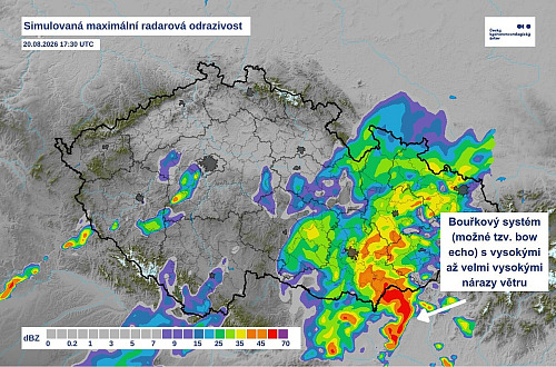 Meteorologové ve čtvrtek očekávají bouřky se silnými nárazy větru a kroupami....