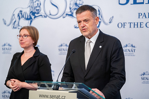 Senátor Lumír Kantor na tiskové konferenci klubu KDU-ČSL a nezávislí (29....