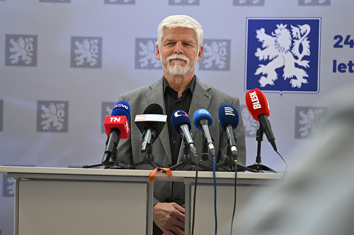 Briefing prezidenta Petra Pavla před odletem do USA na Valné shromáždění OSN....
