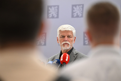 Briefing prezidenta Petra Pavla před odletem do USA na Valné shromáždění OSN....