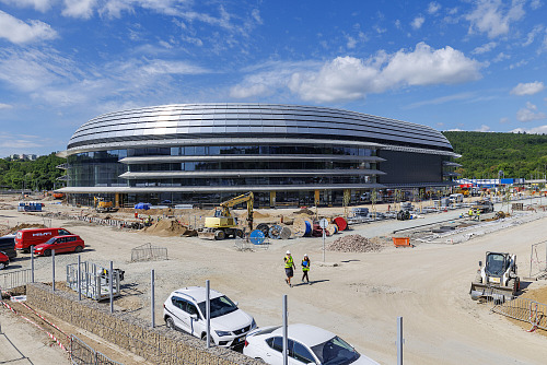 Budovaná Arena Brno v areálu brněnského výstaviště zachycená na snímku z 6....