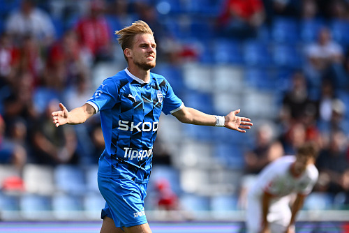 Martin Šubert z Mladé Boleslavi se raduje z gólu během zápasu proti Zbrojovce...
