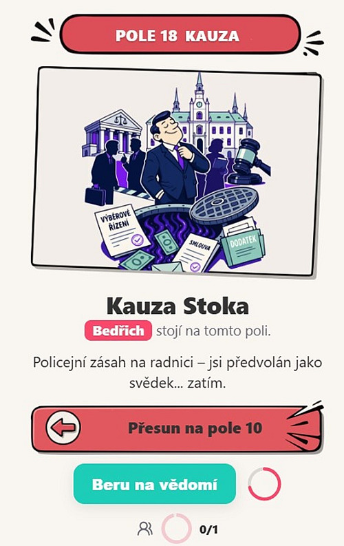 Snímek z online deskové hry Z kauzy do kauzy.