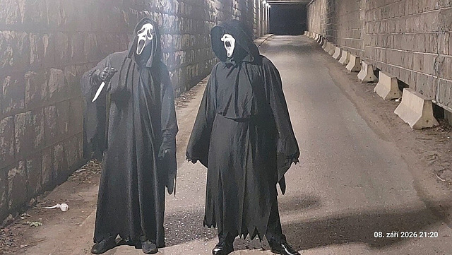 Mladíci se v tunelu pod železnicí v Havlíčkově Brodě fotili v maskách známých...