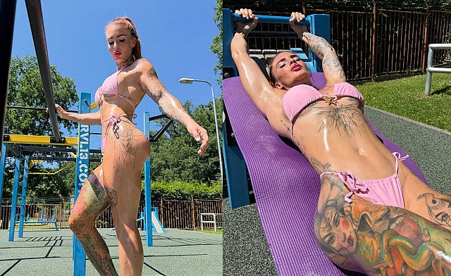 Tereza Osladilová cvičila na koupališti v růžových bikinách (červenec 2026)