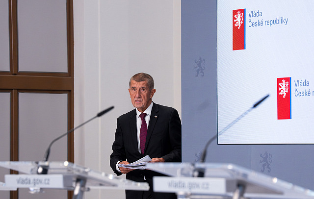 Premiér Andrej Babiš (ANO) na tiskové konferenci po zasedání vlády. (14. září...