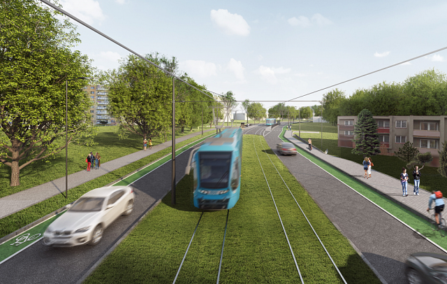 Vizualizace části nové tramvajové trati v Ostravě-Porubě