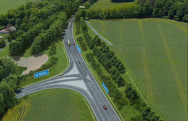 Vizualizace západního obchvatu Krnova – jedna z plánovaných křižovatek