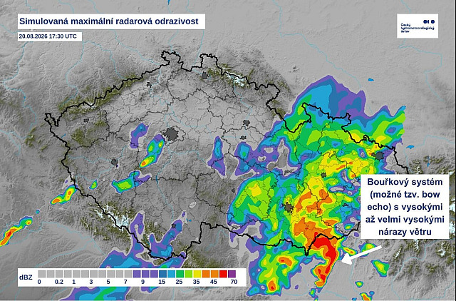 Meteorologové ve čtvrtek očekávají bouřky se silnými nárazy větru a kroupami....