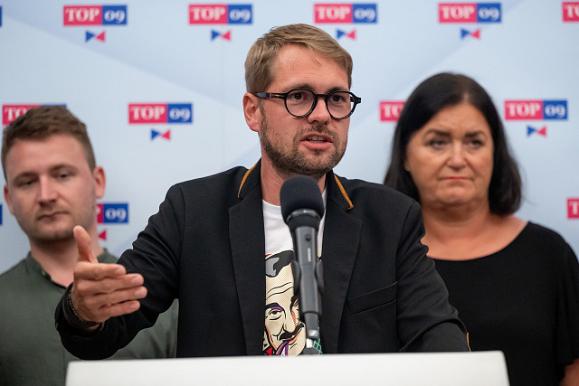 Předseda TOP 09 Matěj Ondřej Havel vystoupil na tiskové konferenci k...