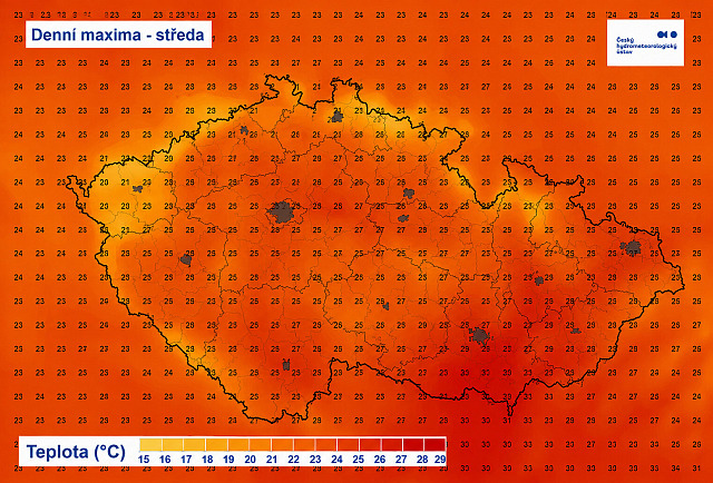 Denní maxima ve čtvrtek. (2. září 2026)